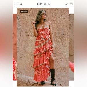 NWT SPELL Full Bloom Ruffle Soiree Dress in Daylily -M